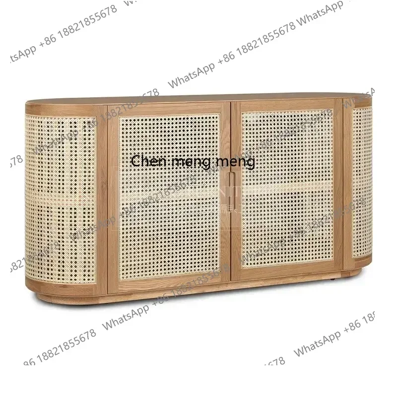 

R Simple solid wood dining side cabinet Multifunctional locker Rattan entrance Wall storage cabinet R