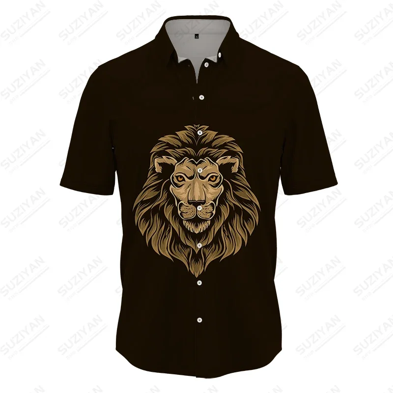 Camisa con estampado de León en 3D para hombre, camisa de moda clásica, cómoda, transpirable, Harajuku, Top de verano