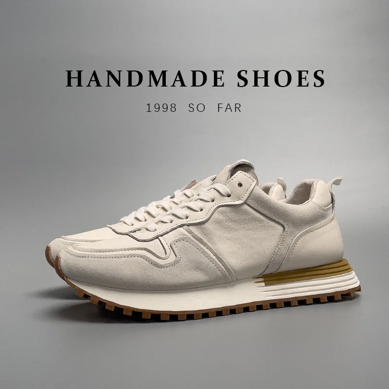 

European station leather first layer cowhide platform white shoes casual Forrest Gump shoes men's high-end trendy men's shoes