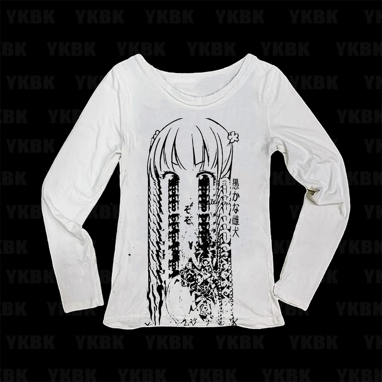Grunge Alt Y2K Women Long Sleeve Top Vertical Japanese Anime Girl Graphic Tee Slim Fit Retro Autumn T‑Shirt