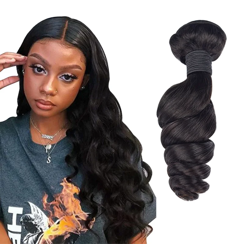 Bundel rambut gelombang longgar Peruvian 12-30inci bundel rambut manusia asli 100% bundel jalinan rambut Remy panjang