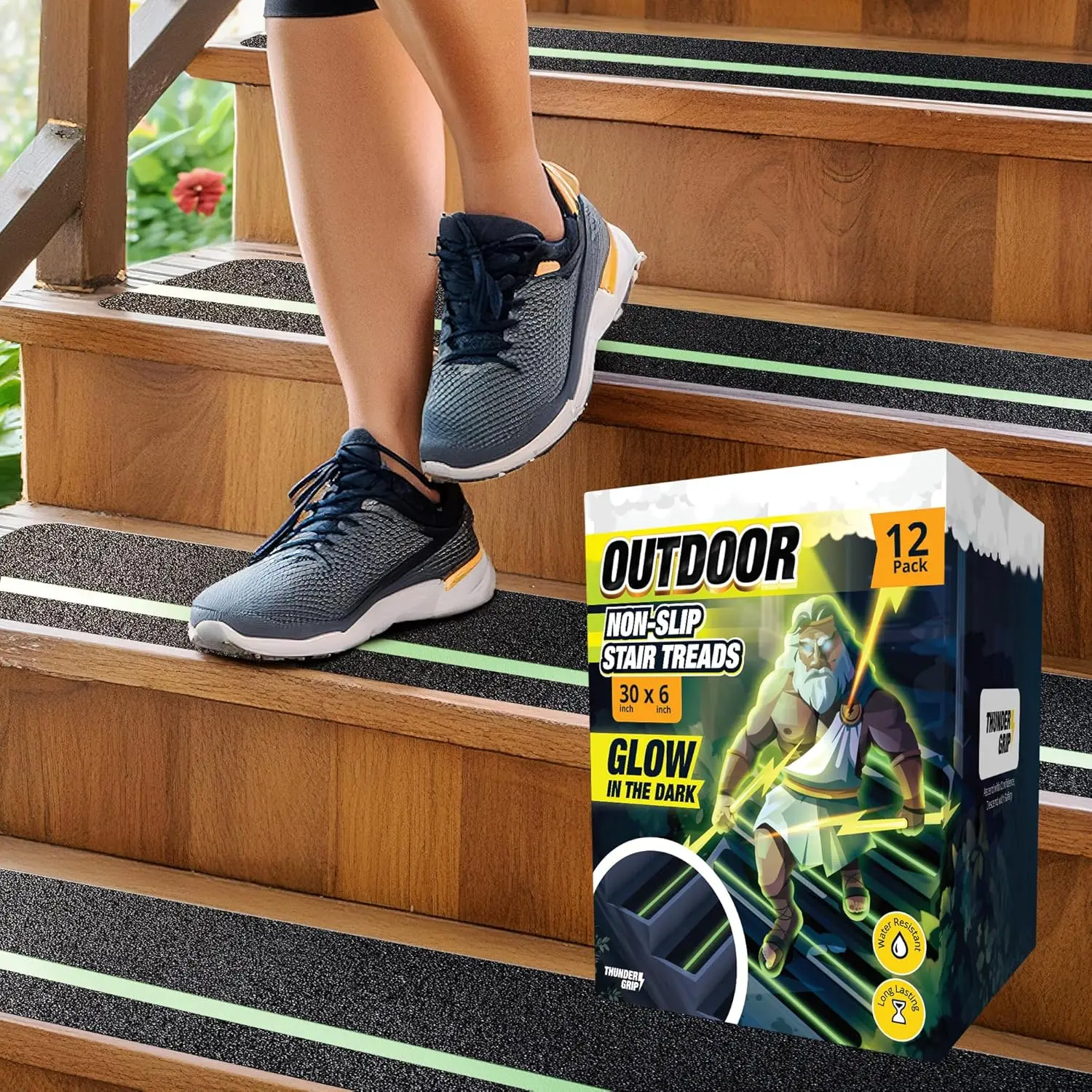

Glow in the Dark 30" x 6" 12-Pack Weather Resistant Outdoor Stair Treads 80-Grit