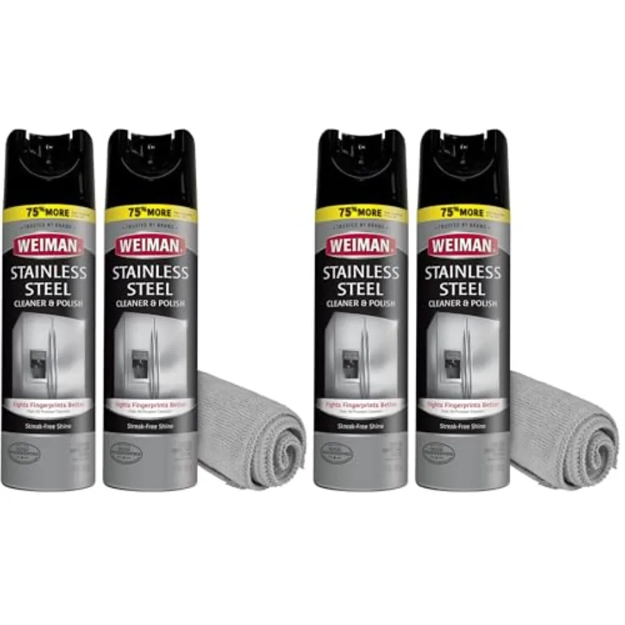 

Stainless Steel Cleaner and Polish Streak-Free Shine - For Refrigerators, Oven, Dishwasher, Stove - 4 Pack Aerosol Spray with M
