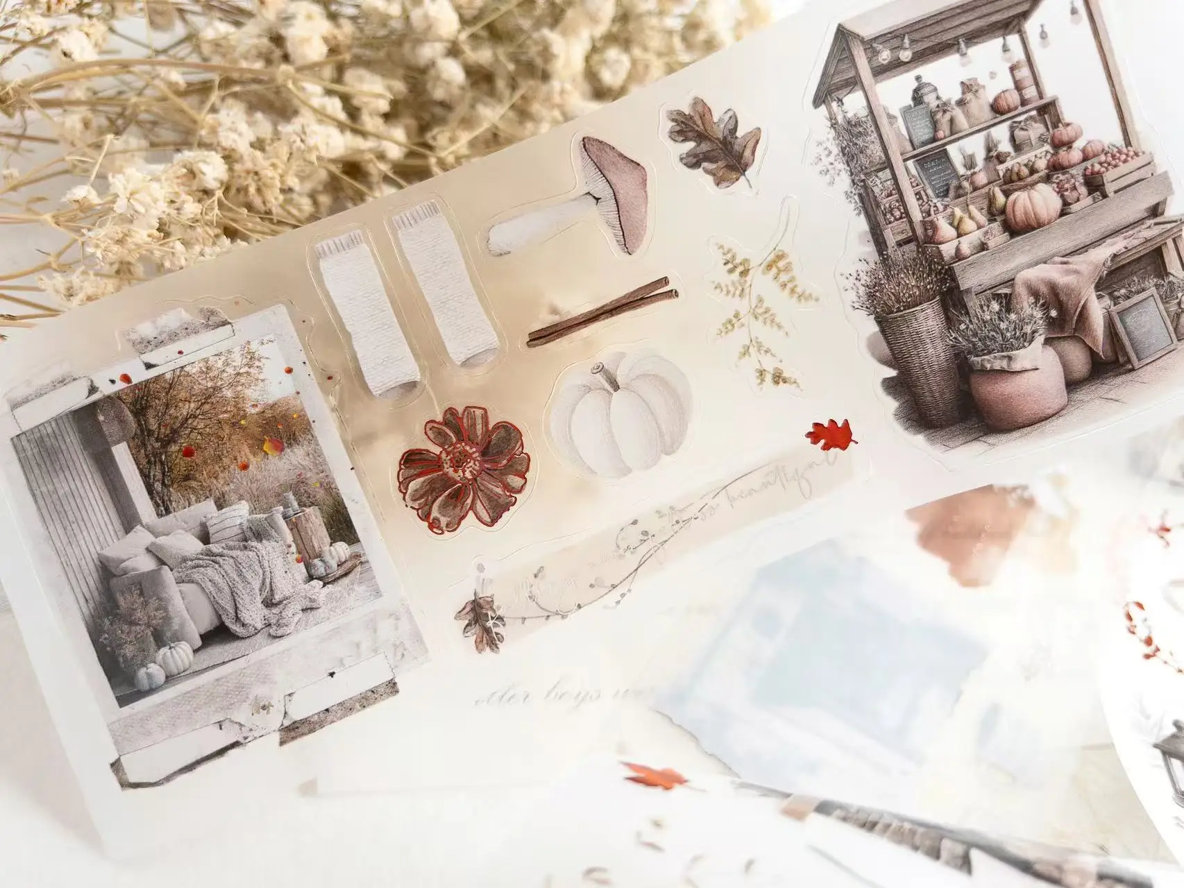 Creawithgaby Studio ヴィンテージ 秋の休憩 和紙 PET テープ DIY カード作成 スクラップブッキング 装飾ステッカー