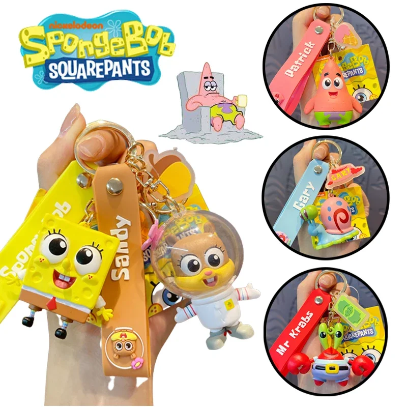 SpongeBob Patrick Cute Keychain Small Doll Pendant Sandy Mr.Krabs Squidward Gary Backpack Ornaments Key Ring with Bells Gift