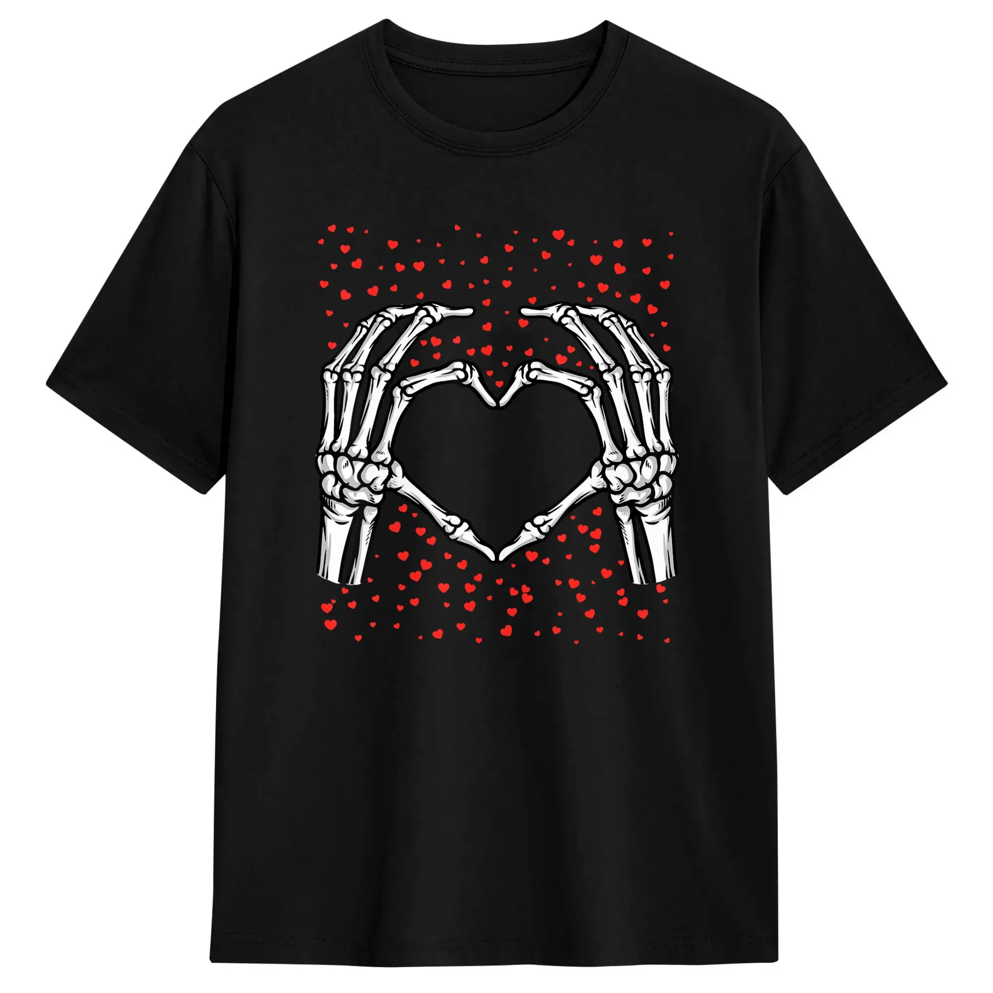 Skeleton Hands Forming Heart Surrounded By Hearts T Shirts Men's  Pure Cotton Funny T-Shirt Round Collar  Tee Shirt Short Sleeve