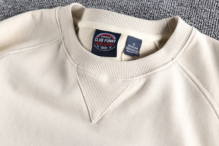 1561# Spring Autumn New 360g American Retro Solid Color Sweatshirts Men's Simple 100% Cotton Washed Pullover Casual Sportwear