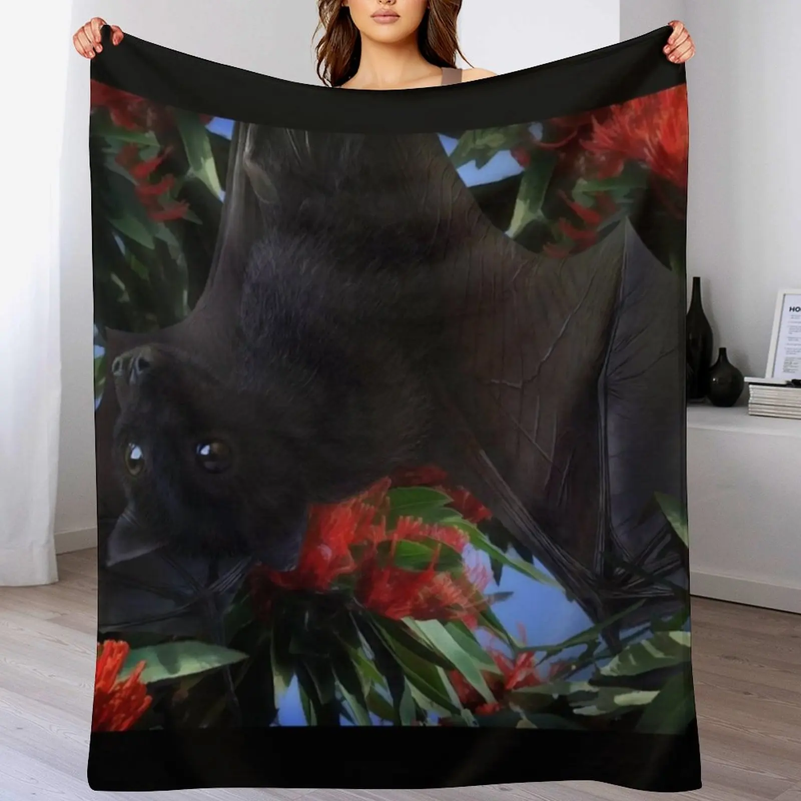 

Spitfire A Beautiful Black Flying Fox Bat. Throw Blanket Outdoor Soft Blanket for Picnic Beach Camping