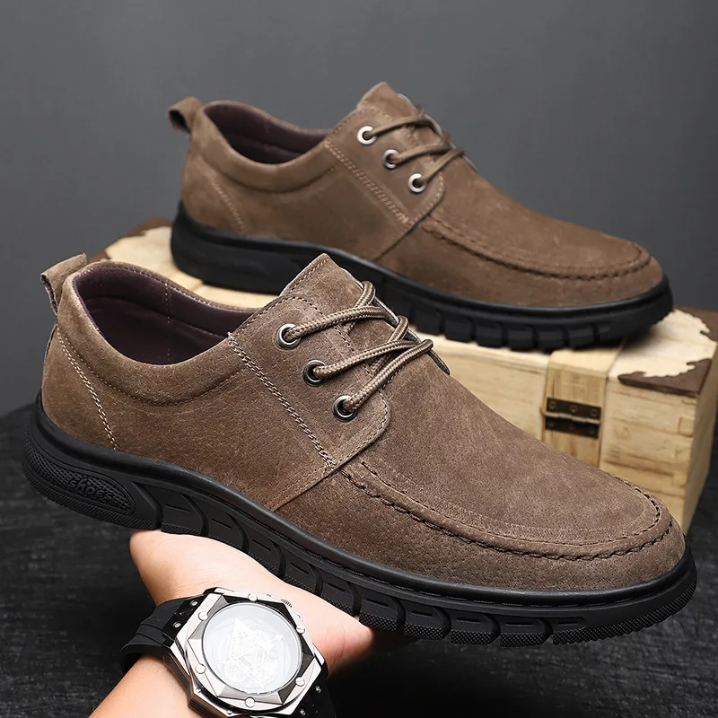 Nieuwe lente suède herenschoenen Zachte zolen Peeszolen Leren schoenen Trendy jeugd Veelzijdige sneakers Veterschoenen Casual leren schoenen