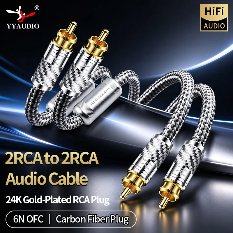 YYAUDIO HiFi 2RCA Stereo-Audiokabel 6N OFC 2RCA zu 2RCA Audiokabel mit 24K vergoldeten Steckern für Verstärker, CD-Player, Lautsprecher