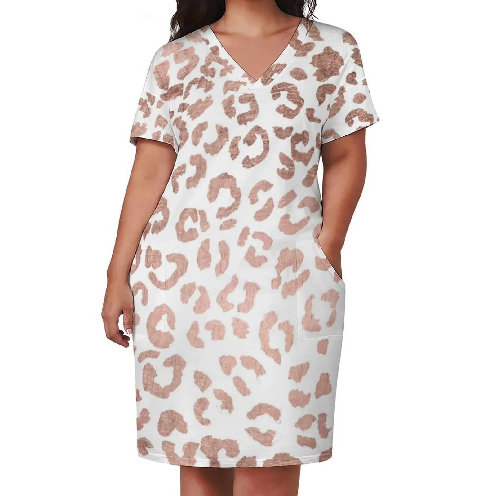 Luxurious hand drawn rose gold leopard print Loose Pocket Dress dress summer 2025 women summer dress womens 2025