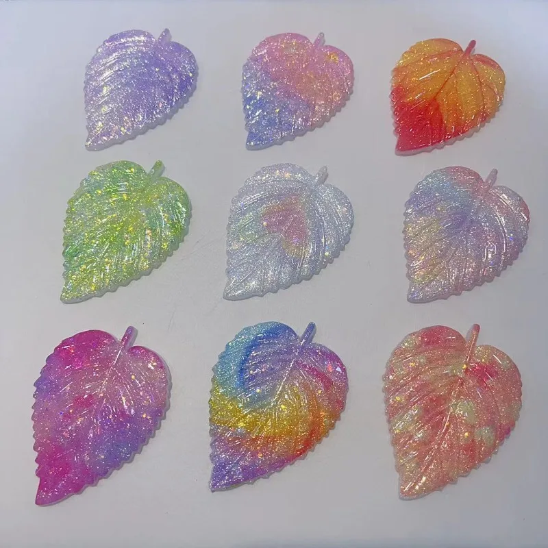 10Pcs/Pack Resin Leaf DIY Craft Kit for Phone Case Hair Clip Fridge Magnet Decor Sticker Tape