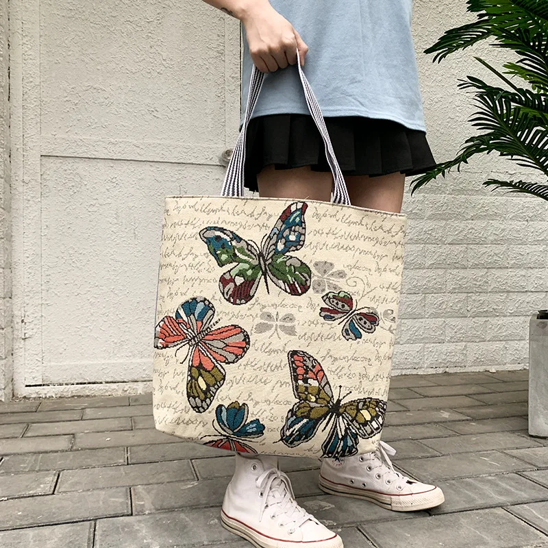 Summer Women\'s Canvas Cartoon Graffiti Printing Handbag Large Capacity Shoulder Beach Bag Fashion Folding Ladies Casual Tote Bag