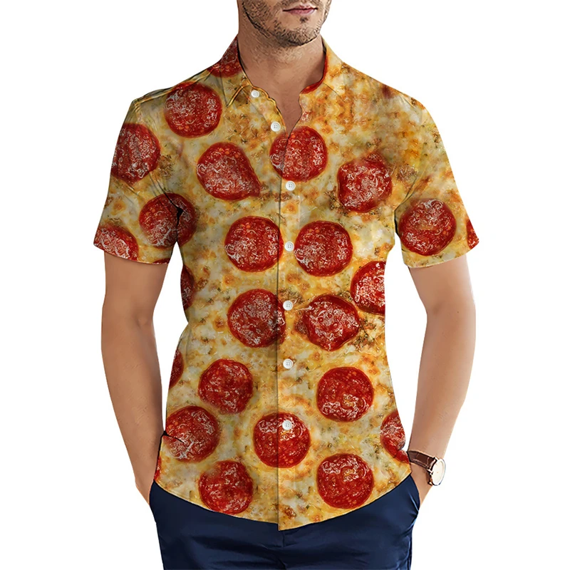 

Summer Funny Food Pizza 3D Print Shirts Men Fashion Shirt Short Sleeve Casual Beach Shirts Single-Breasted Shirt Men's Clothing