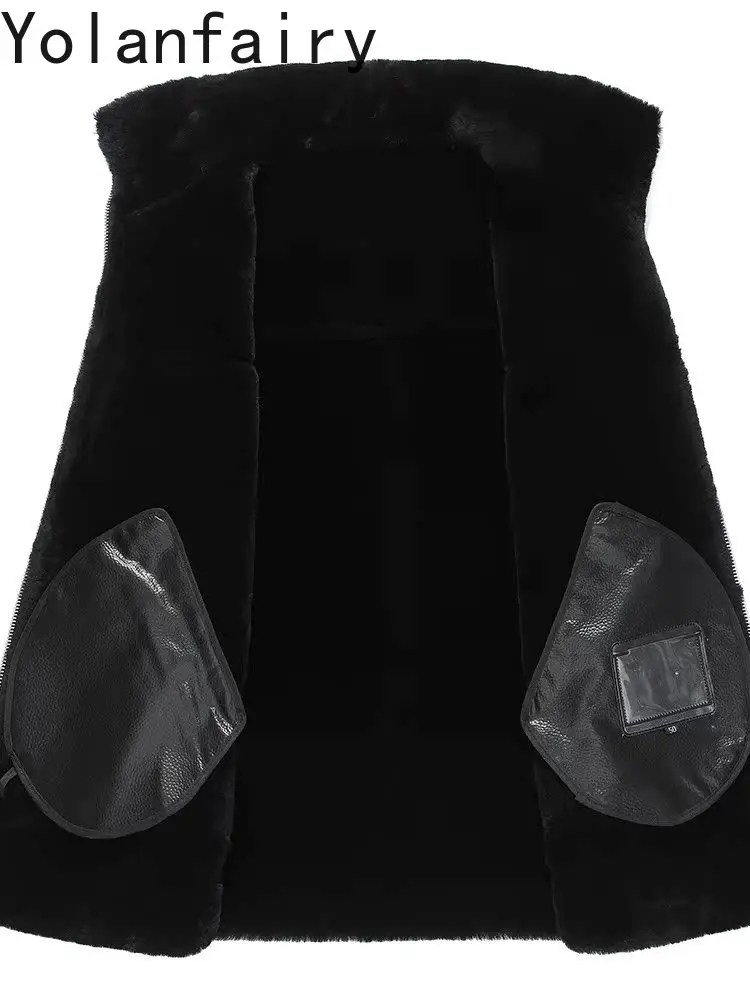 YOLANFAIRY Cappotto di pelliccia di pecora naturale Uomo Inverno Breve Giacca di pelle genuina Uomo Senza maniche Casual Gilet di pelliccia nera Gilet caldo
