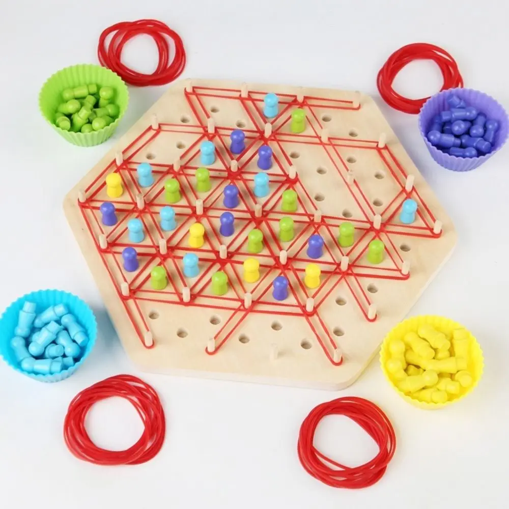 Wooden Chain Geometric Chess Game Interactive Multi-player Triangle Rubber Band Board Game Logical Thinking