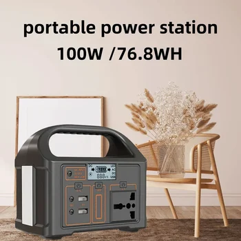 휴대용 태양광 발전소 배터리, 110V, 200V, LiFePO4, 비상 야외 캠핑, 76.8WH, 100W