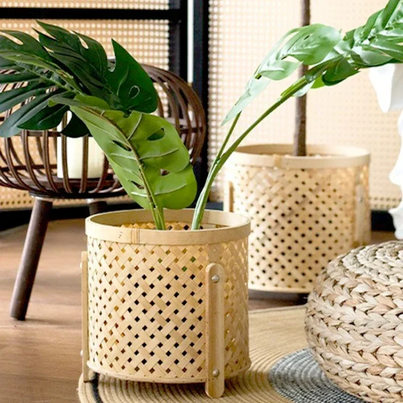 

Balcony Garden Plant Stand - Hand-Woven Flower Stand Living Room Decorative Flower Base Versatile Scene Shelf for Plant Display