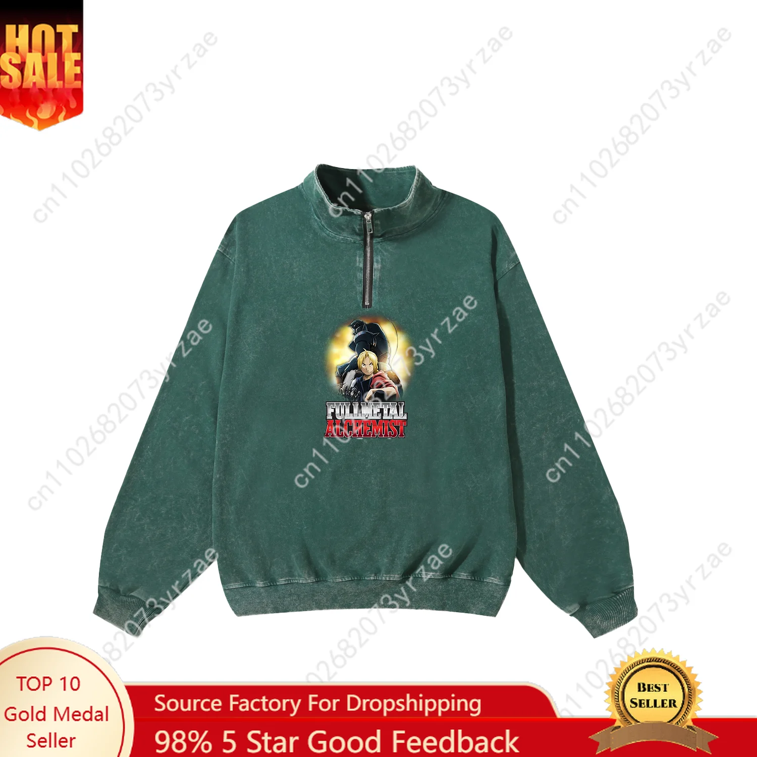 

Fullmetal Alchemist Retro Sweatshirt Mens Womens Teenager Vintage Pullover Half Zipper Sweat Shirt Long Sleeve Shirt Custom Tops
