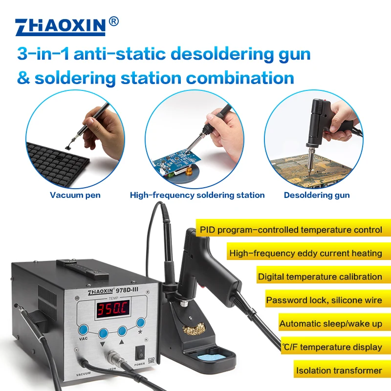 ZHAOXIN 3 IN 1Digital Electric Soldering Iron Device Suction Tin Gun Soldering Station Welding Rework Desoldering Station