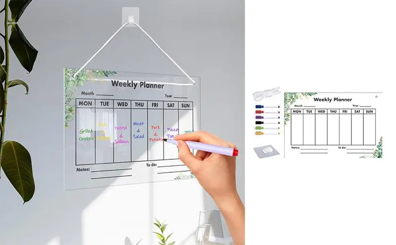 Dry Erase Weekly Planner Hanging Erasable Acrylic Plan Note Board Lanyard Message Board Meal Planner Calendar Home Office Memo