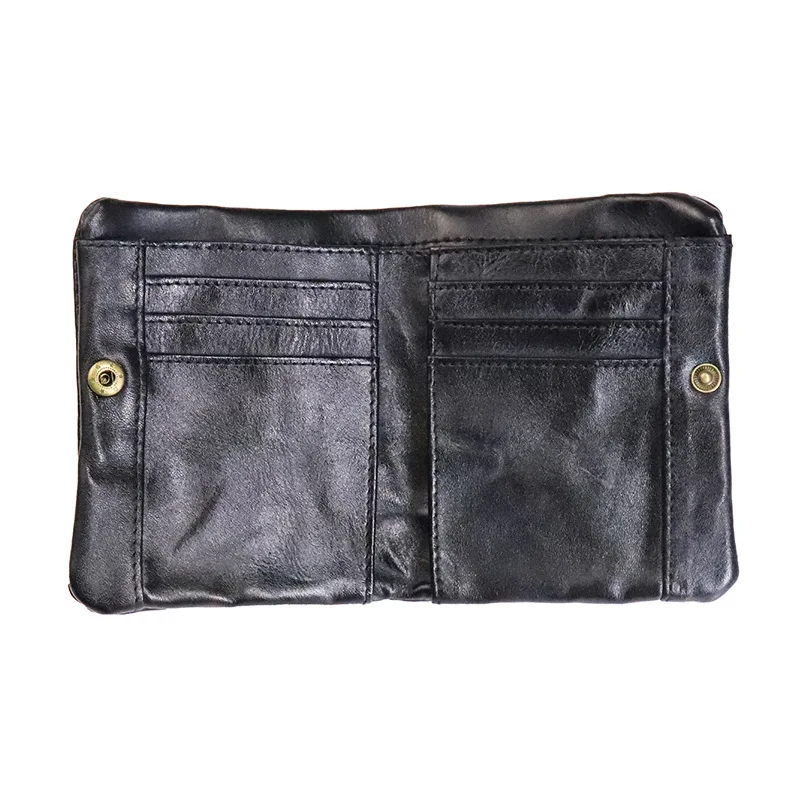 Handmade Vegetable Tanned Leather Cowhide Wallet Vintage Old Youth Student Wallet Silver Bag Vertical Multifunctional Wallet