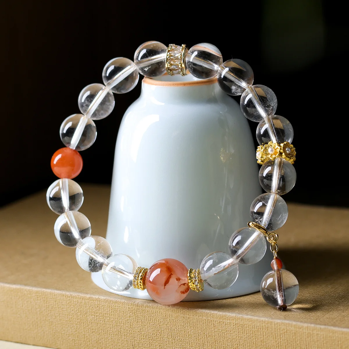 

Natural white crystal, southern red agate, new Chinese style bracelet, original cultural and playful bracelet