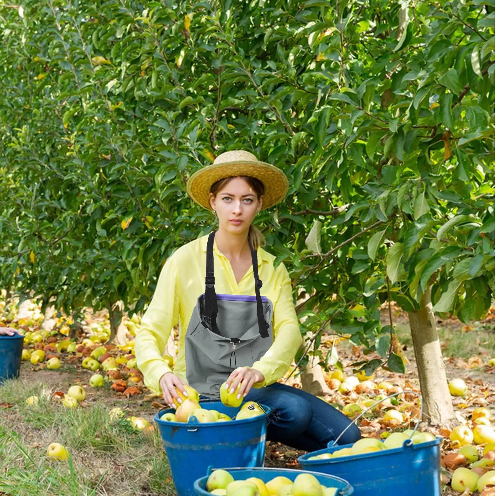 

Canvas Fruit Picking Bag Khaki Thickened Canvas Steel Ring Drawstring Apron Garden Fruit Tree Pick Bag Peaches