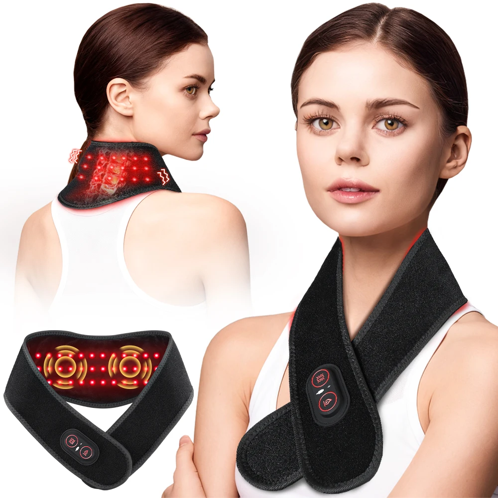 

Neck Shoulders Red Light Therapy Wrap, Cordless Infrared Heating Pad Belt with Vibration for Body Massager with Heat 660nm/850nm