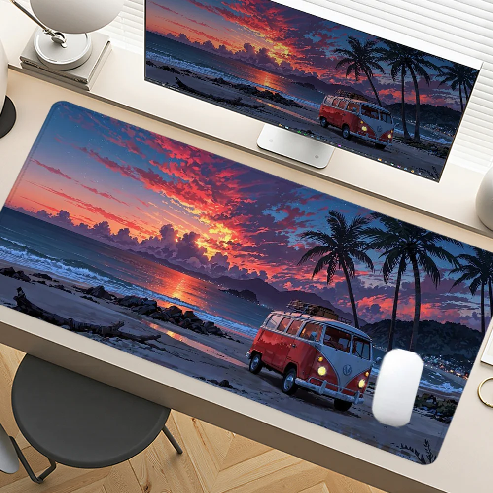 

Seaside Mouse Pad Cute XXL Gaming Mousepad Rubber Base with Stitched Edge Non-Slip Desk Pad Computer Large Desk Accessories