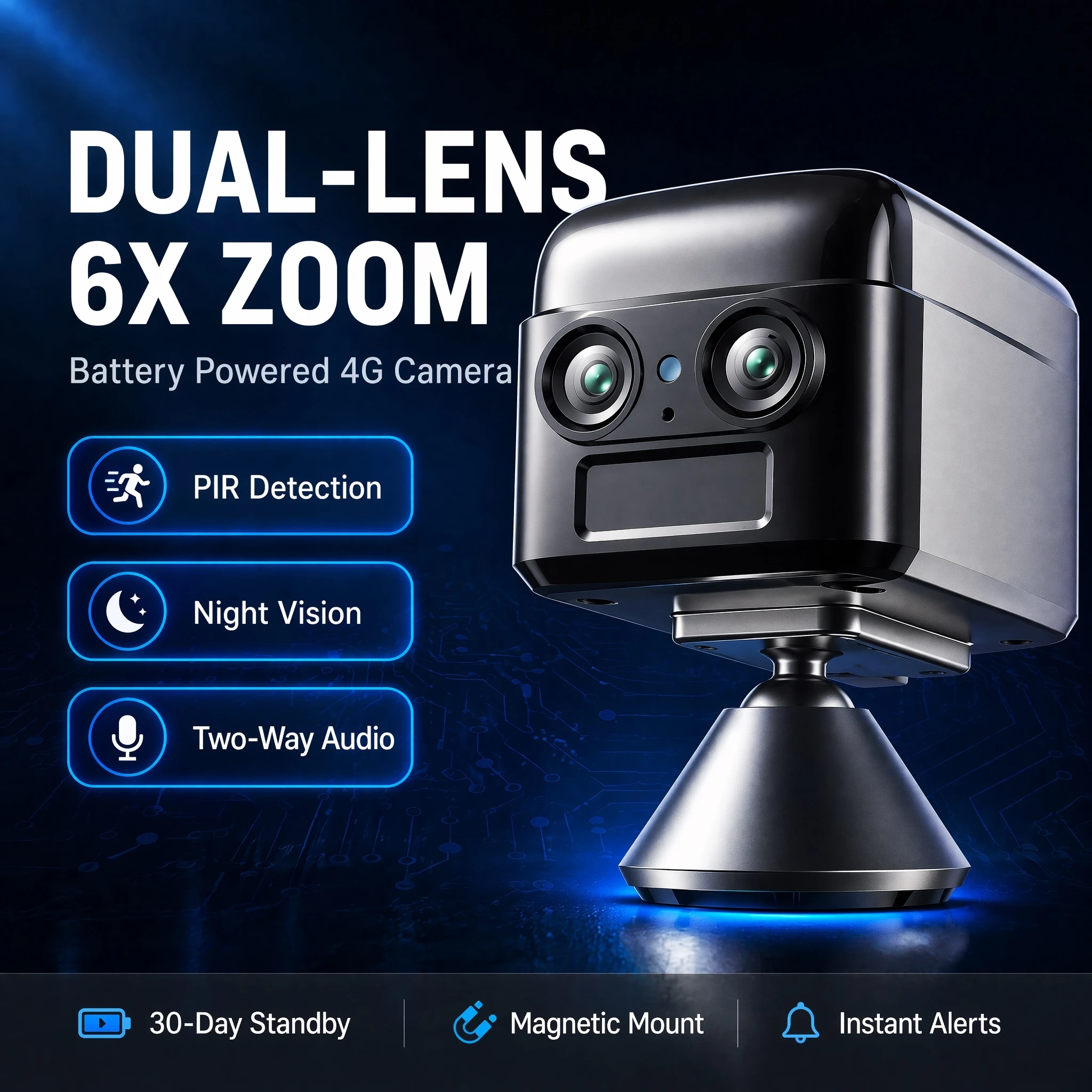 OKAM PRO WIFI MINI Dual-Lens HD 10MP 6X ZOOM 4G SIM Camera with Two-Way Talk Night Vision PIR Motion Waterproof Security Camera