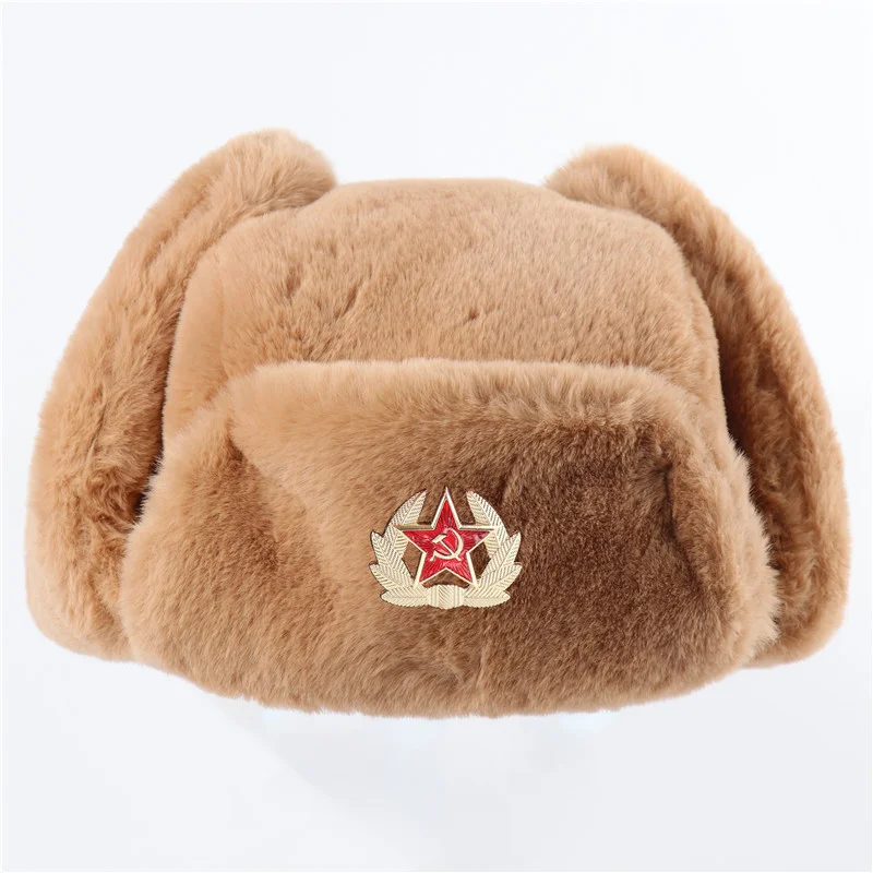 Men Women Winter Ear Flap Hat Full Fur Warm Outdoor Windproof Cold Resistant Thickened Thermal Headwear for Cold Weather