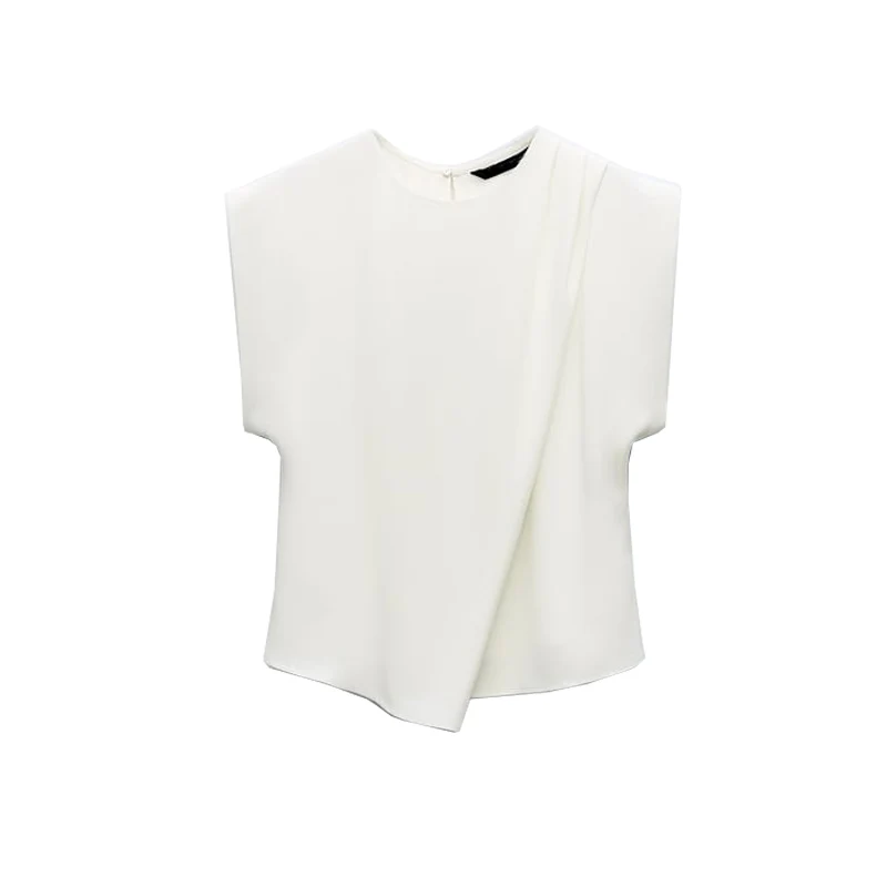 

mat Gentle Sle Svel irt Draped oulder Top Spring New Arrival Women's T-irt round Ne ort Sve Polye...