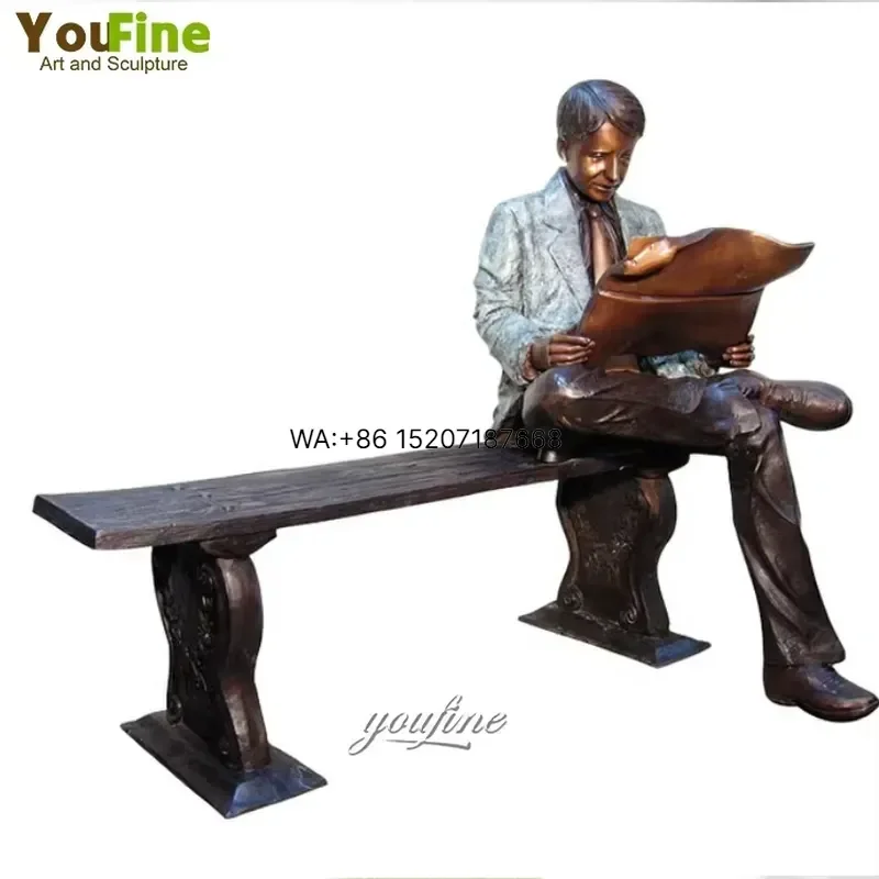 Wmwmnu High Quality Garden Decor Metal Bronze Man on a Bench Statue Sculpture