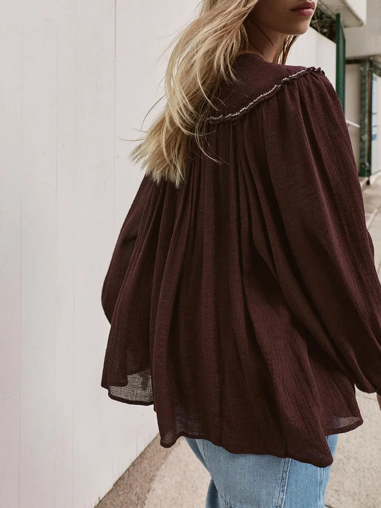 2025 Winter New Sweet Fashionable Versatile Casual Beaded Embroidery Shirt Women's Clothing Stage Costume Tang Suit