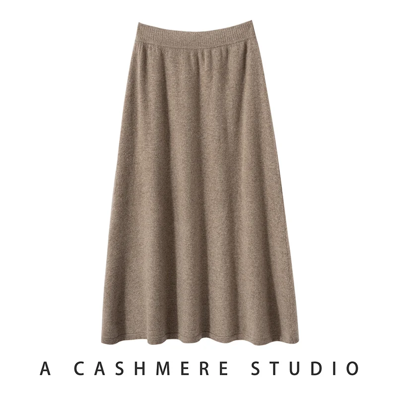 High-end 2024 Autumn and Winter New 100% Cashmere Skirt Women\'s High Waist Knit Skirt Female Fashion Solid Color A Word Skirts