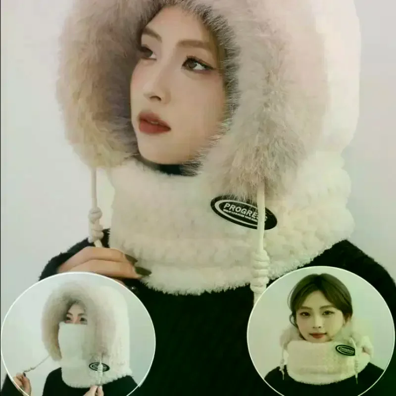 Simple Solid Color Cycling Windproof Cap Thickened Neck Warmer Ear Protection Hat Keep Warm Windproof Winter Hat Scarf Set