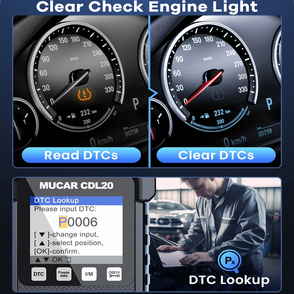 MUCAR CDL20 OBD2 Scanner Professional Auto Engine System Diagnostic Tool Lifetime Free Automotive DTC Lookup Code Reader