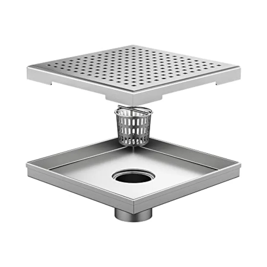 

ch Square Shower Dra with Removable Quadrato Pattern Grate, Brushed 30 Steel Square Dra with Hair Straer, CUPC Certified