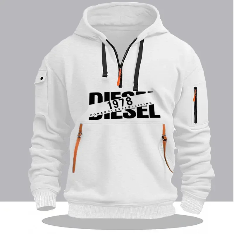 Męska bluza z krótkim zamkiem, luźna i ciepła bluza codzienna na jesień i zimę, modna bluza sportowa na zewnątrz.