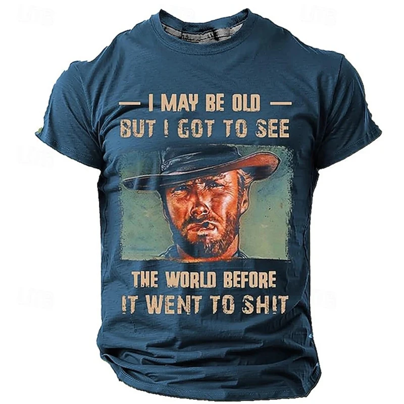 Men's Vintage Western Cowboy 3D Print T-Shirt Unique Streetwear Men's T-Shirt Fitness Loose-Fit Short Sleeve Outdoor Fashion Top