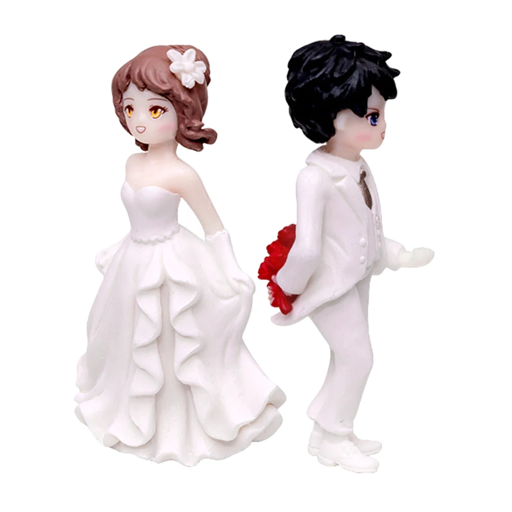 

1 Set Bride Groom Figurines Wedding Couple Statue Cartoon Resin Craft Cake Car Dashboard Ornament Lightweight