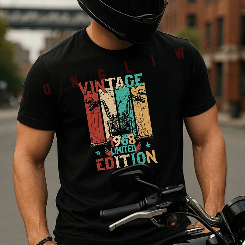 

Motorcycle Vintage 1968 Limited Edition T-Shirt Men Hip Hop Streetwear Unisex Casual Fashionable Short Sleeve Tops