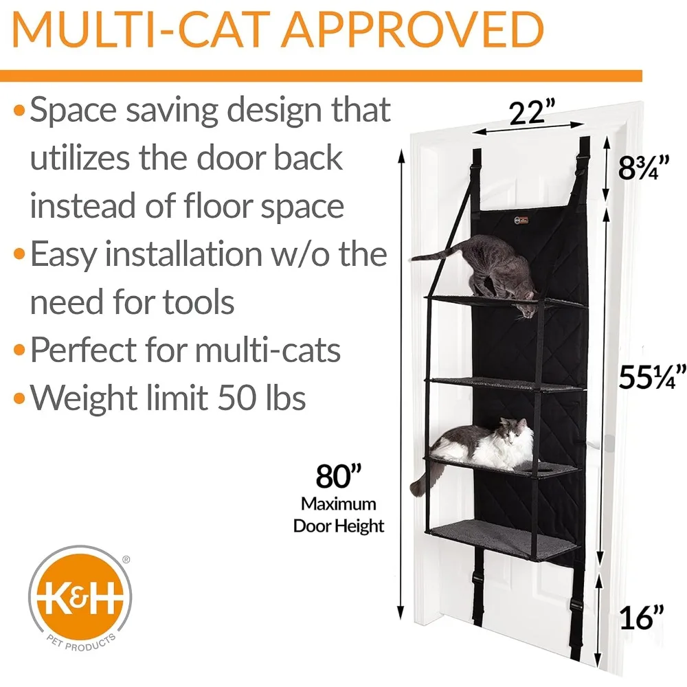 Space-Saving Wall-Mounted Cat Tree with Multi-Level Perch, Hammock Bed, Tool-Free Assembly - Gray