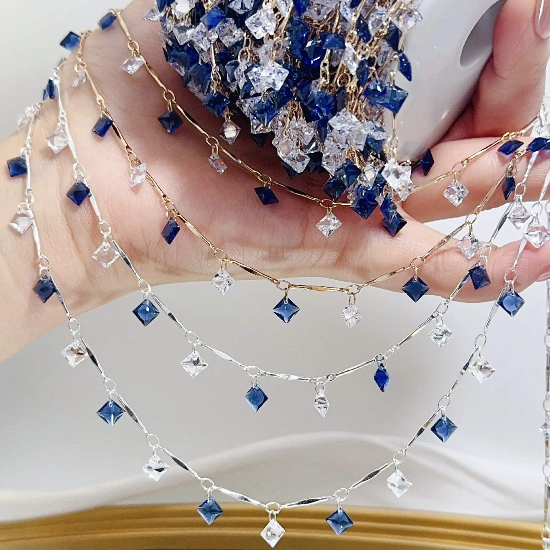 

0.5/1/2M Square Zircon Curved Stick Copper Chain For DIY Necklace Exotic Clothing Decoration Loose Chain Jewelry Making Material