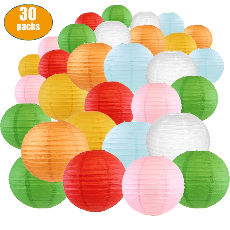 

30 Pcs Multicolor Paper Lanterns Assorted Sizes 6-12 Inch Chinese Japanese Style Luminaries for Party Wedding Christmas Decor