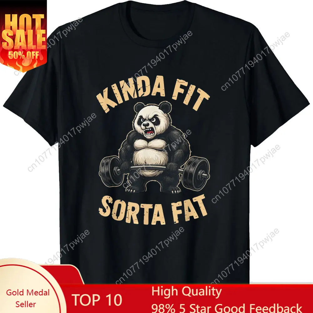 

Kinda Fit Sorta Fat Funny Gym Panda Weightlifting Workout T-Shirt Woman Man Funny Fashion Casual Cotton Graphic T Shirts Tops