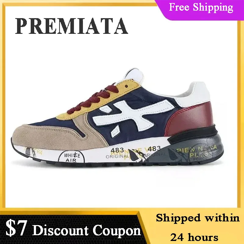 PREMIATA Sapatos masculinos Moda Esportes ao ar livre Design Respirável Resistente Multi-cor Elemento Lace-up Tênis Masculino Casuais