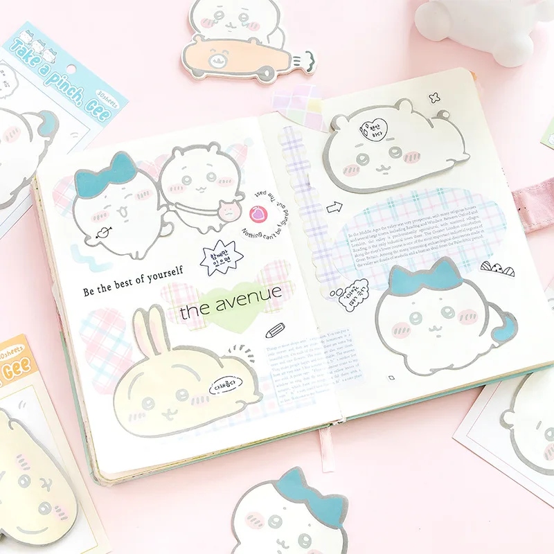 Kawaii papelaria chiikawa jiikawa pitada le alienígena notas pegajosas estudante dos desenhos animados estilo bonito n vezes notas pegajosas bloco de notas