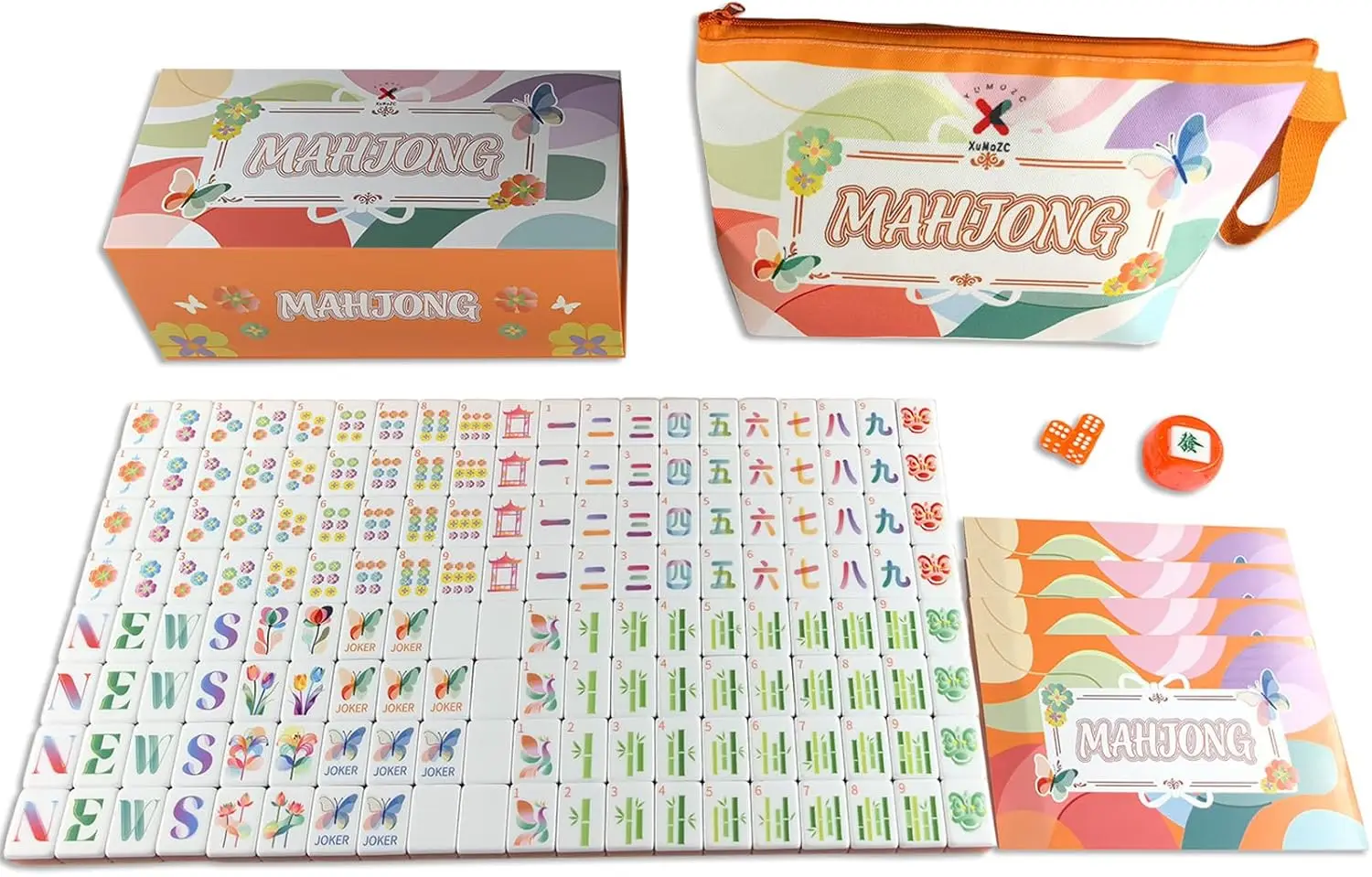 

American Mahjong Gradient Design Set 1.2-inch 160 Acrylic High-Grade Four Layer Orange Mah-Jongg Tiles